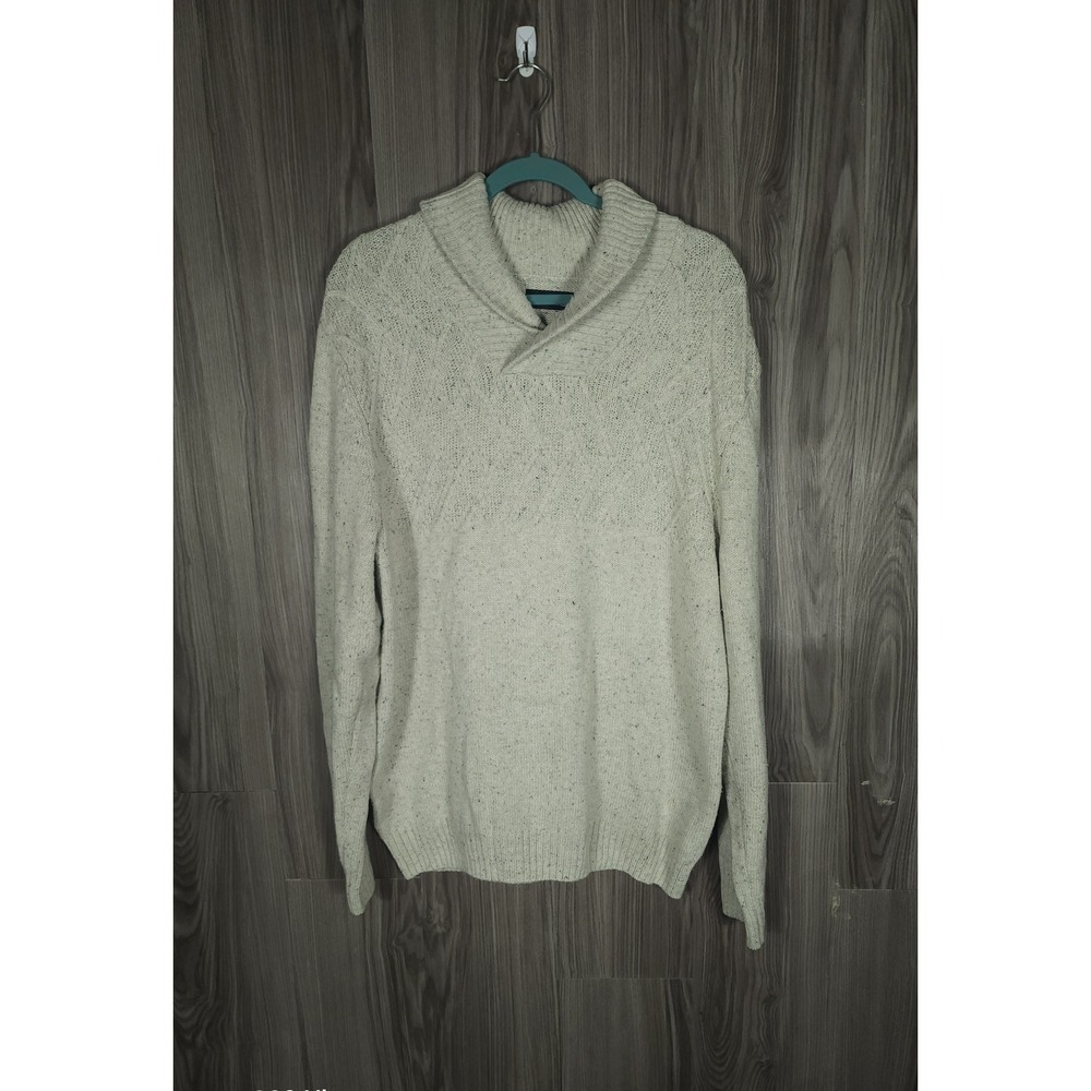 Chaps Mens Shawl‎ Collar Sweater Cream Oatmeal Donegal Fleck Knit Pullover Large
